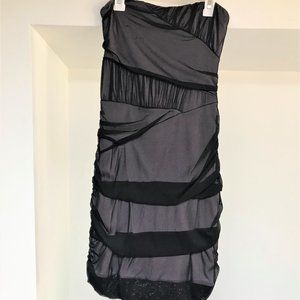 Velvet Touch Black Strapless Ruched Prom/Formal Dress w/Pink Lining, Size M